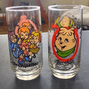 1985 Vintage chipmunk/Chipettes drinking glasses